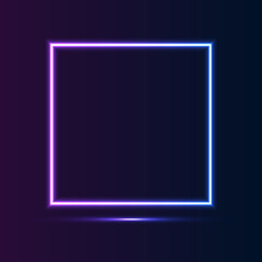 Realistic gradient neon square frame. Pink and blue colored blank template isolated on background. Geometric glow outline shape or laser glowing lines. Vector shining object.