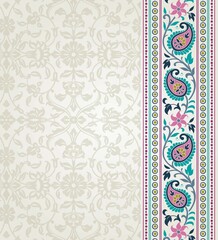wedding card design, traditional paisley floral pattern , royal India	