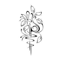 ornament 2395. decorative element with stylized blooming flowers on stems with leaves and swirls. graphic decor
