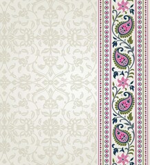 wedding card design, traditional paisley floral pattern , royal India	