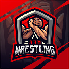 Arm wrestling mascot logo design - obrazy, fototapety, plakaty