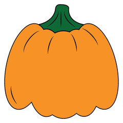 Orange pumpkin as symbol of Halloween holiday. Autumn harvest. Design element. Sticker. Isolate
