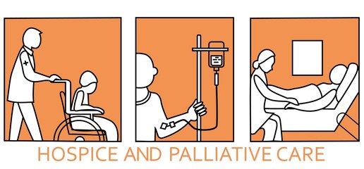 Hospice and palliative care icon. Palliative help. Informative Poster Inscription Palliative Care Flat. Outline pictogram for web page, mobile app, promo.