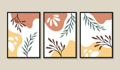 Set of compositions with exotic leaves abstract. trendy collage for design in an ecological style