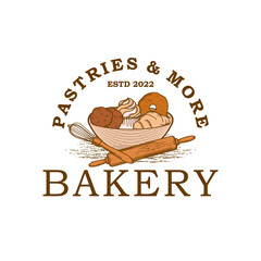 Vintage bakery emblems set. Flour products retro style emblems