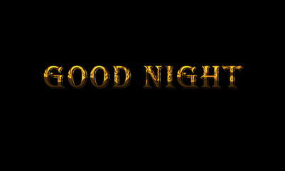 good night sign in black background and gold letter