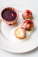 deep fried balls delicious curd pastries yeast dough snack