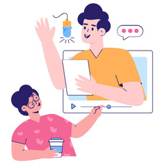 Person with chat bubble, flat illustration 
