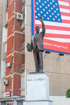 Pristina, Kosovo - June 5, 2022: Statue of Bill Clinton, former President of United States of America. Monument of Bill Clinton in Pristina.
