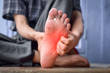 Itchy skin of foot. Concept of skin diseases such as scabies, fungal infection, allergy, etc.