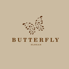 Butterfly logo for a brand or company isolated on a beige background. Vector illustration for hotel complexes, beauty and health.