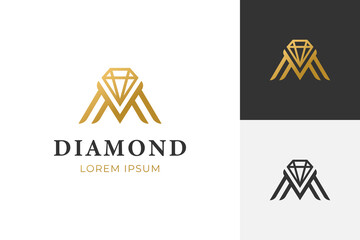 initial letter M with diamond line logo for golden jewelry logo icon symbol vector element, wedding icon logo