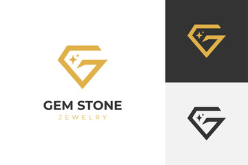 initial letter G gem with diamond line logo for golden jewelry logo icon symbol vector element, wedding icon logo