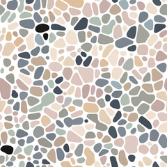 Seamless wall pattern of bright round sea pebbles. Vector background. Decoration with tiles for paths, floor and paving. Kitchen, bathroom, garden design. Repeating texture