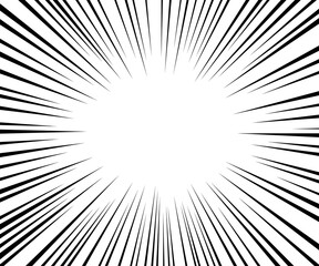 Manga speed burst frame. Radial anime speed lines. Crash zoom effect for comic book. Radial lines overlay template. Manga brust frame. Cartoon boom effect. Vector illustration on white background.