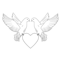 Fototapeta premium Two doves with a heart as a symbol of love and happiness