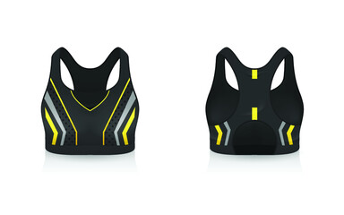 Specification Sport Bra Outfits , Standard Uniform Base Color White and Black template mock up for design. Vector Illustration
