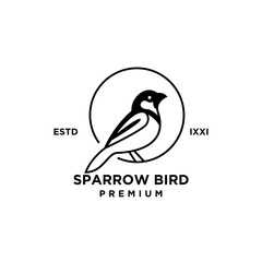 Sparrow bird logo hipster vintage retro vector line shilouette