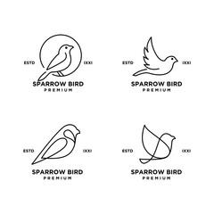 Sparrow bird logo hipster vintage retro vector line set collection