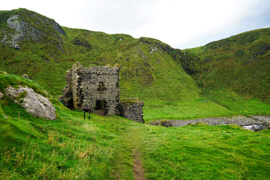 Kinbane castle ruins near Ballycastle in County Antrim, Northern Ireland