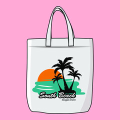 The Modern Look of White Fabric Canvas Totebag or Goodie Bag Isolated on pink Colour Background
