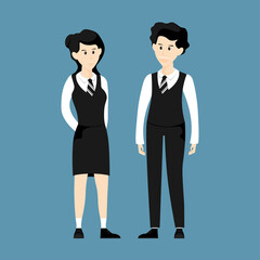 Fototapeta premium Simple design of young people wearing student uniforms, Students ready for school, Vector illustration.