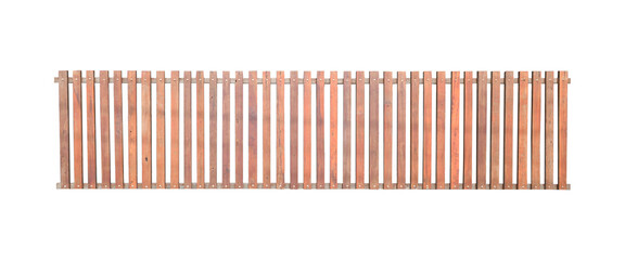 Brown wooden fence isolated on a white background included clipping path. Wood fence with vertical...