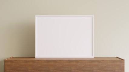 Horizontal frame on table for mockup. A4, A3 format.