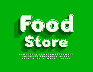 Vector advertising banner Food Store. Bright 3D Font. Retro style Alphabet Letters and Numbers