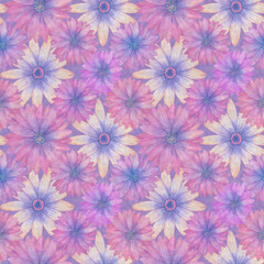 Seamless botanical pattern for design, fabric, wallpaper, print, textile. Watercolor floral ornament in digital processing. Delicate background of flowers.