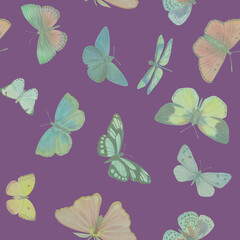 Butterflies seamless pattern. Multicolored watercolor butterflies for design, scrapbooking, wrapping paper, wallpapers, textiles.