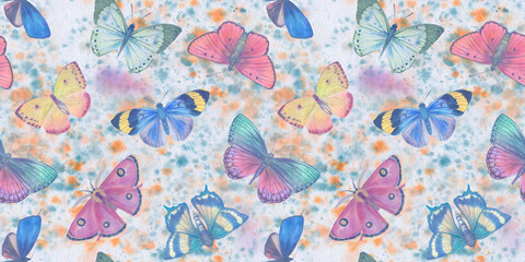 Butterflies seamless pattern. Multicolored watercolor butterflies for design, scrapbooking, wrapping paper, wallpapers, textiles.