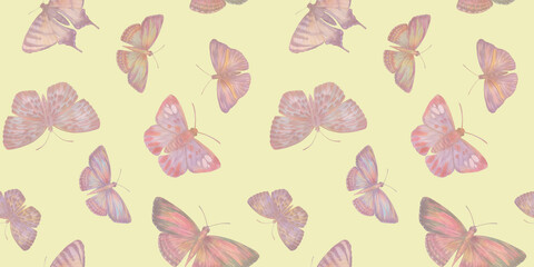 Abstract watercolor butterflies collected in a seamless pattern.