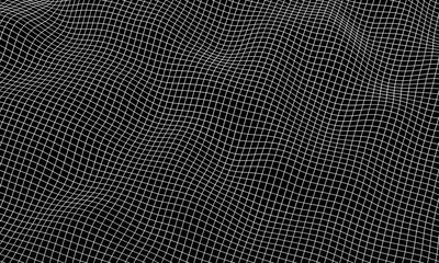 3D illustration Wave of particles on dark background. Technology backdrop.Abstract 3d wireframe landscape grid  on black background.