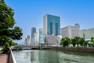 Obraz premium Office buildings around Nakanoshima area in Osaka, Japan