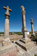 Fototapeta na wymiar Tres Cruces del antiguo Via Crucis, El Cinto, Almazán, Soria, comunidad autónoma de Castilla y León, Spain, Europe