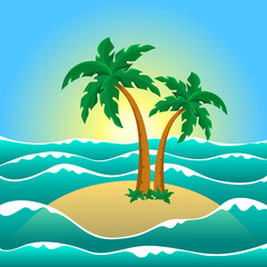 Fototapeta na wymiar Tropical island with palms. Vector illustration.