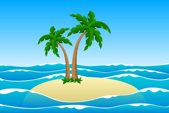 Desert island with palms. Vector illustration.