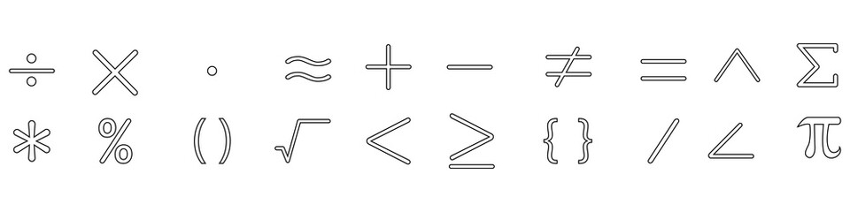 Math icon vector set. mathematical illustration sign collection. algebra symbol. science logo. - obrazy, fototapety, plakaty