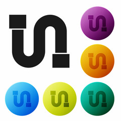 Black Industry metallic pipe icon isolated on white background. Set icons in color circle buttons. Vector