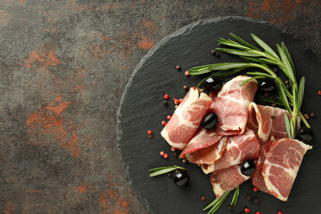 Concept of delicious Spanish cuisine - jamon, space for text
