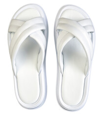 Women's summer white slippers isolated on a white background. Slippers. blank for design