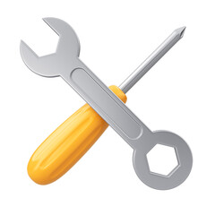 Wrench and screwdriver on a white background. Repair sign. 3d render illustration.