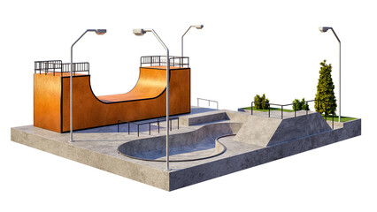 3d render illustration of skate park diorama 