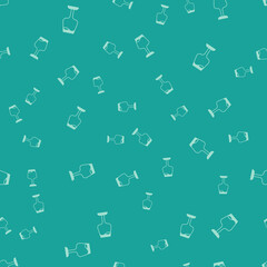Green Wine glass icon isolated seamless pattern on green background. Wineglass sign. Vector