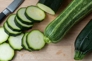 Fresh zucchini on cutting board