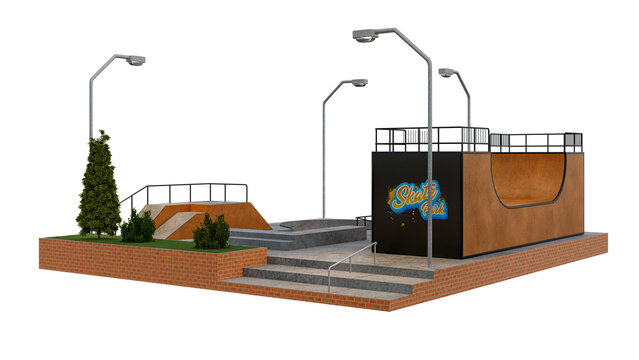 3d render illustration of skate park diorama 