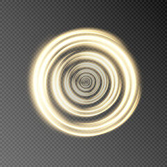 Bright yellow swirl. Funnel light effect. Abstract Semi-public element. Vector PNG