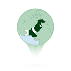 Pakistan map, stylish location icon with Pakistan map and flag.