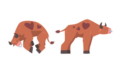 Brown spotted bull, ox farm animal cartoon vector illustration